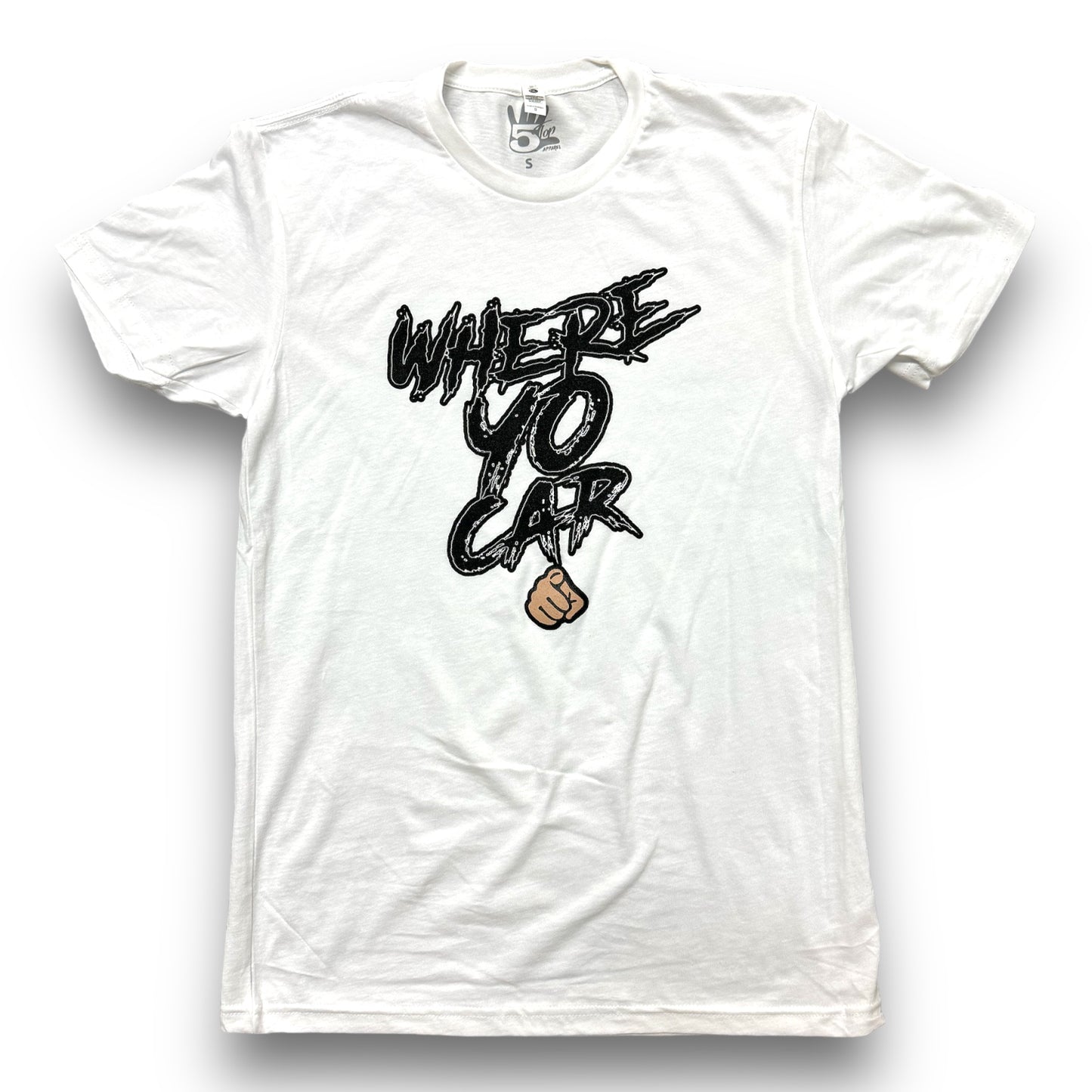 Top 5 "Where Yo Car" Tee White/Black