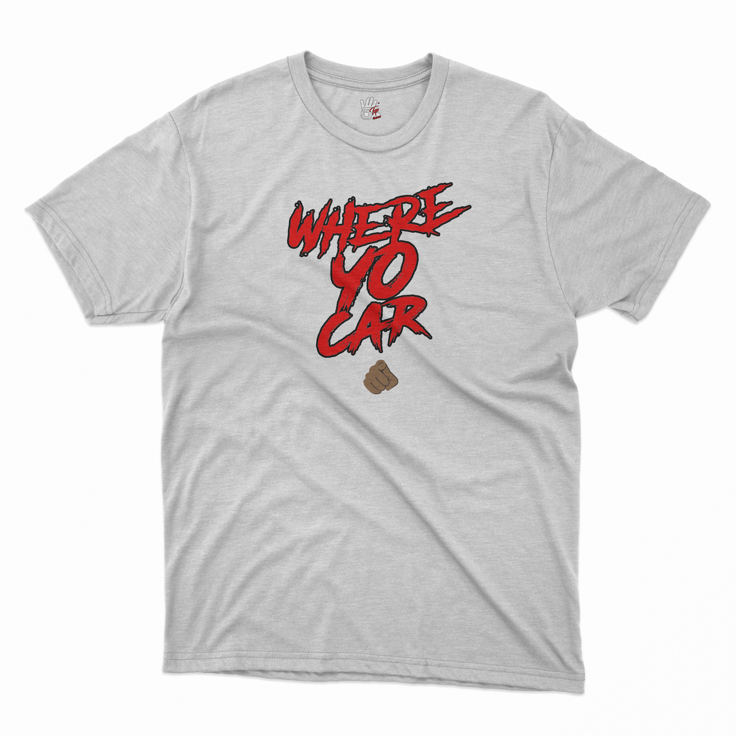 Top 5 "Where Yo Car" Tee White/Red